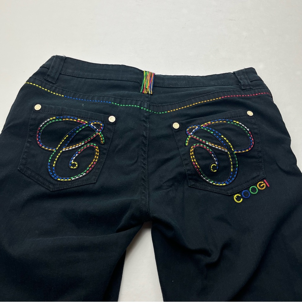 Bought But Too Big. Coogi Women's Black Jeans with Multicolor Stitching